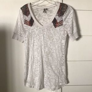 BKE Buckle Burn Out Tee with Embroidery Detail